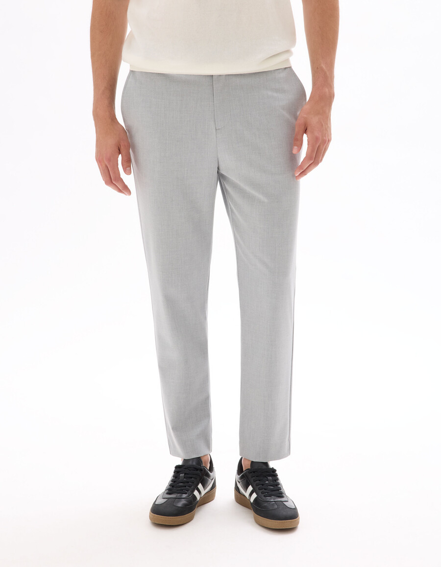 pantalones elásticos de corte entallado gris claro de 78 de largo