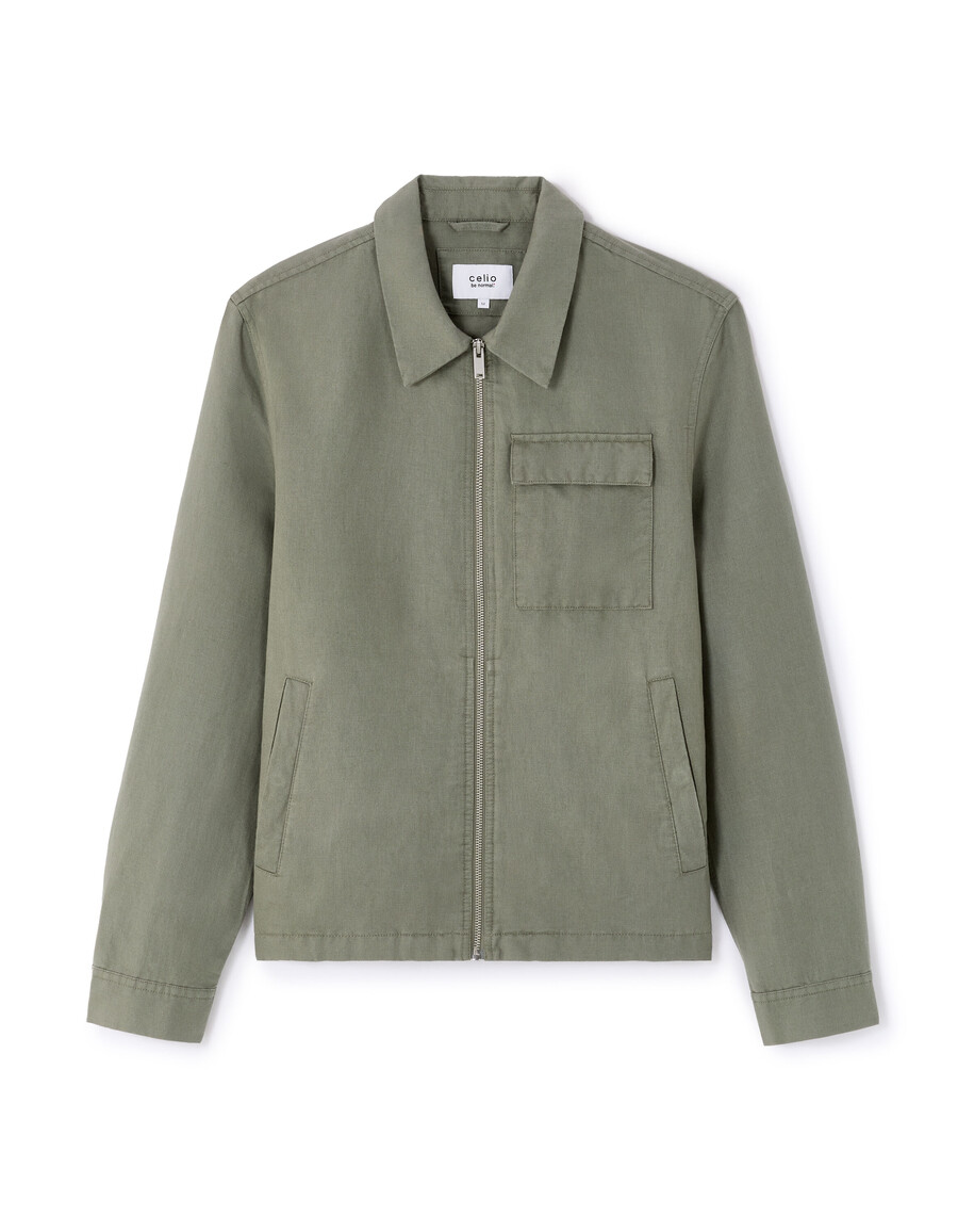 chaqueta de lino y algodón con cuello camisero