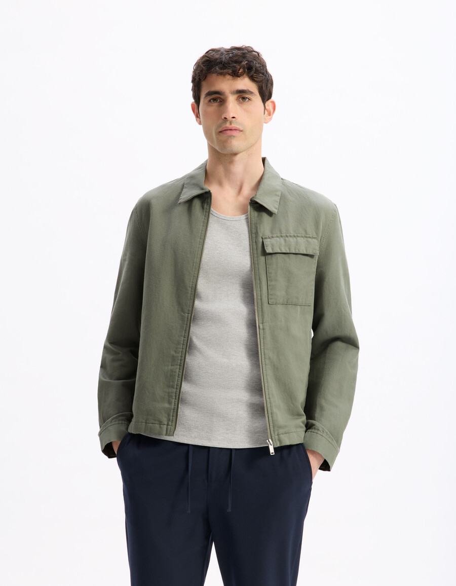 chaqueta de lino y algodón con cuello camisero