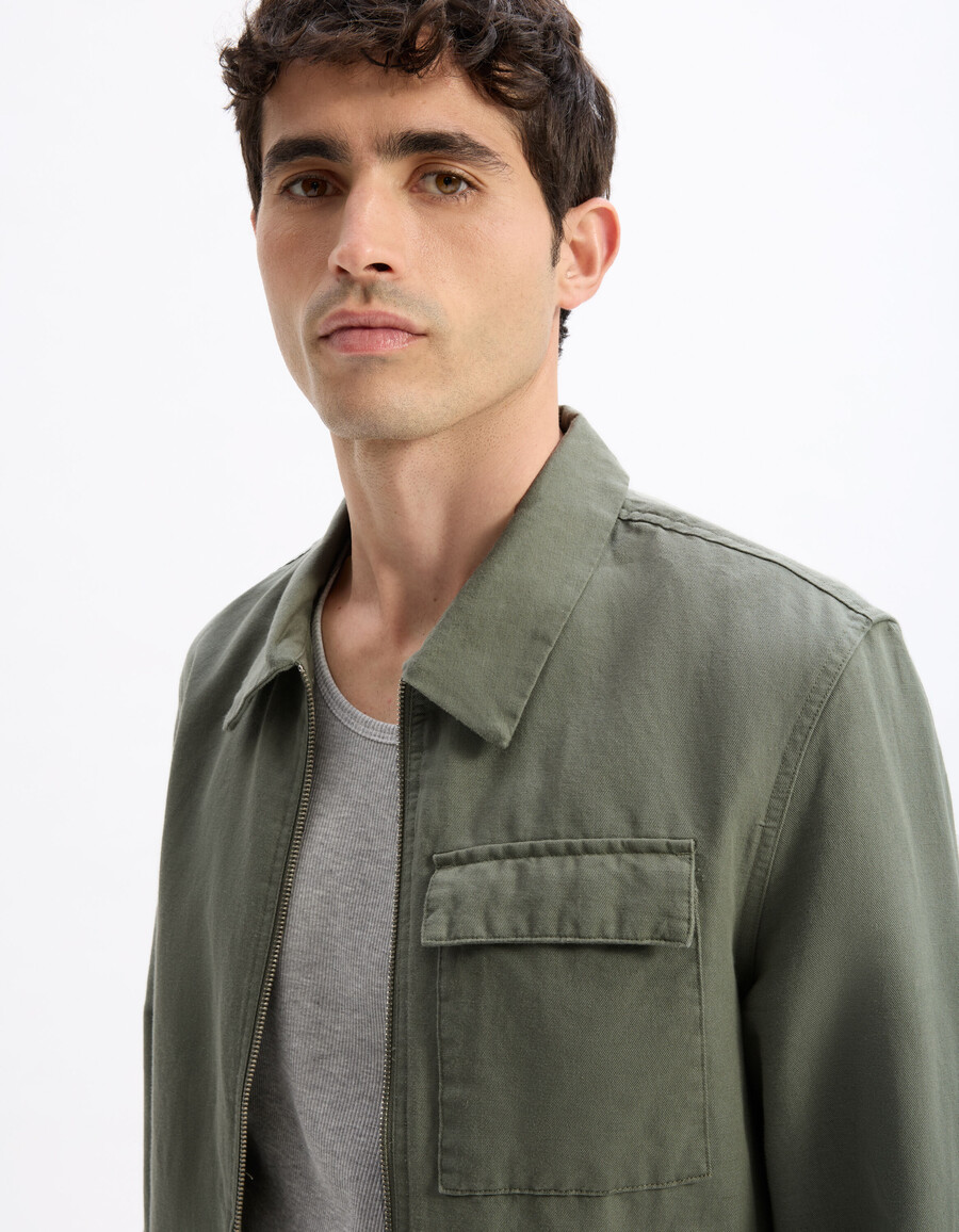 chaqueta de lino y algodón con cuello camisero