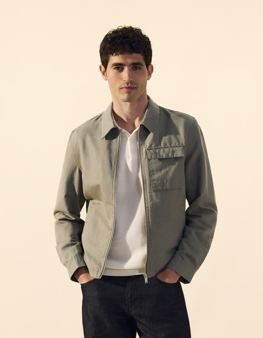 chaqueta de lino y algodón con cuello camisero