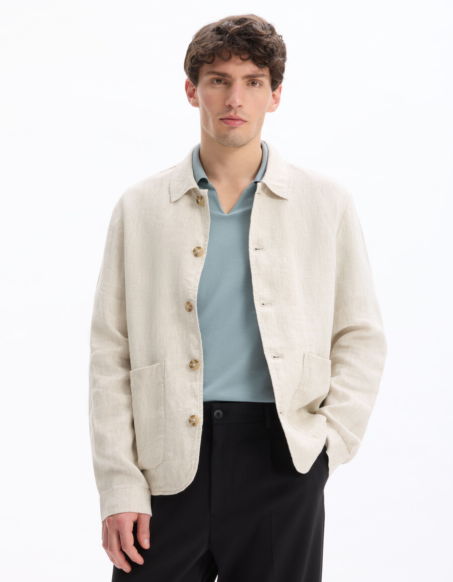 chaqueta con cuello camisero 100 lino