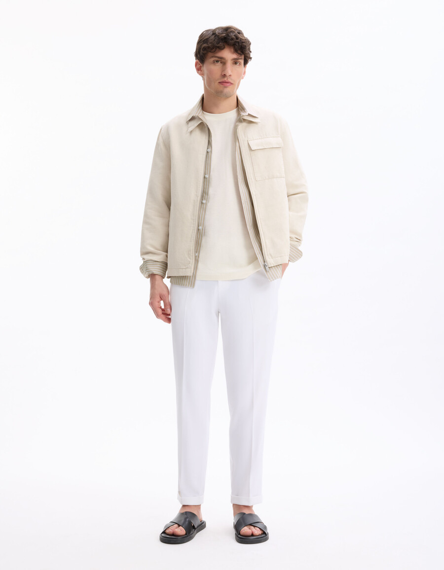 chaqueta de lino y algodón con cuello camisero