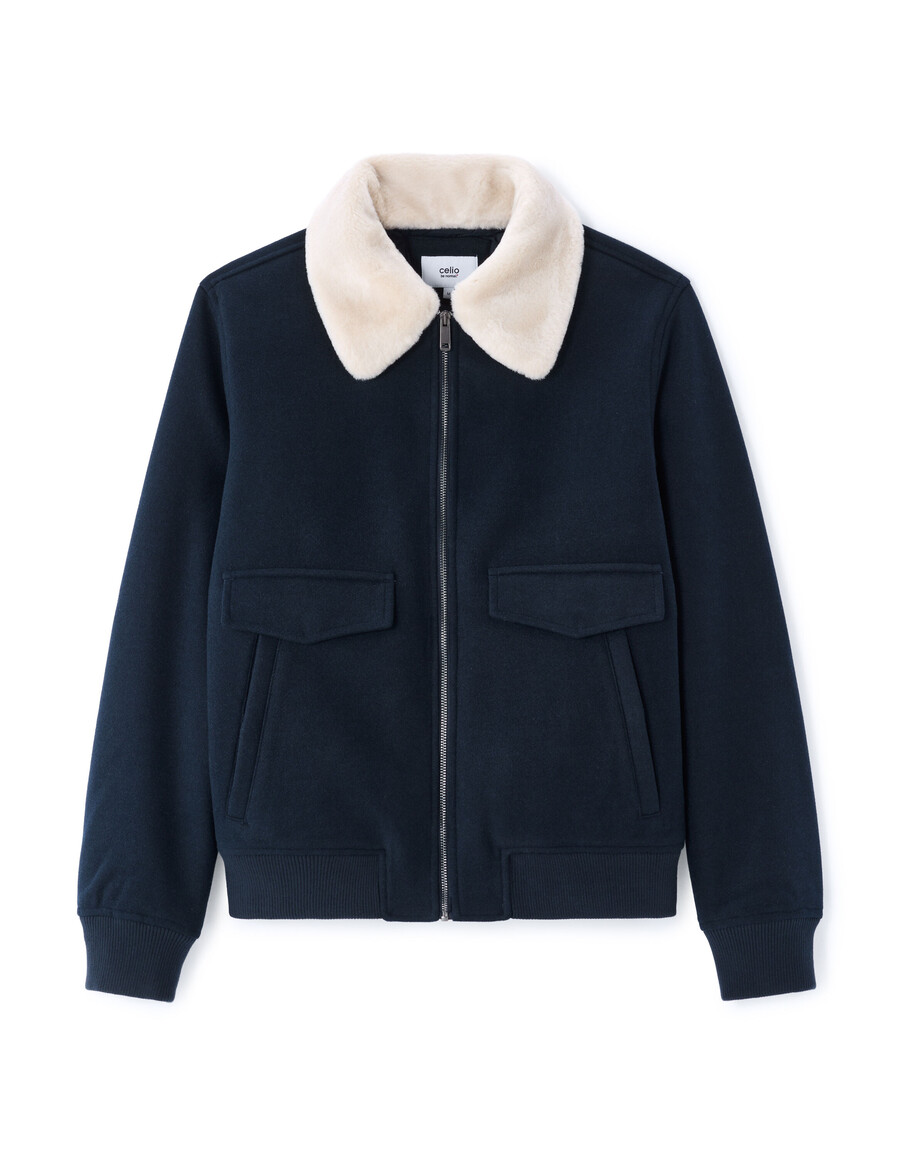 chaqueta de mezcla de lana con cuello de piel