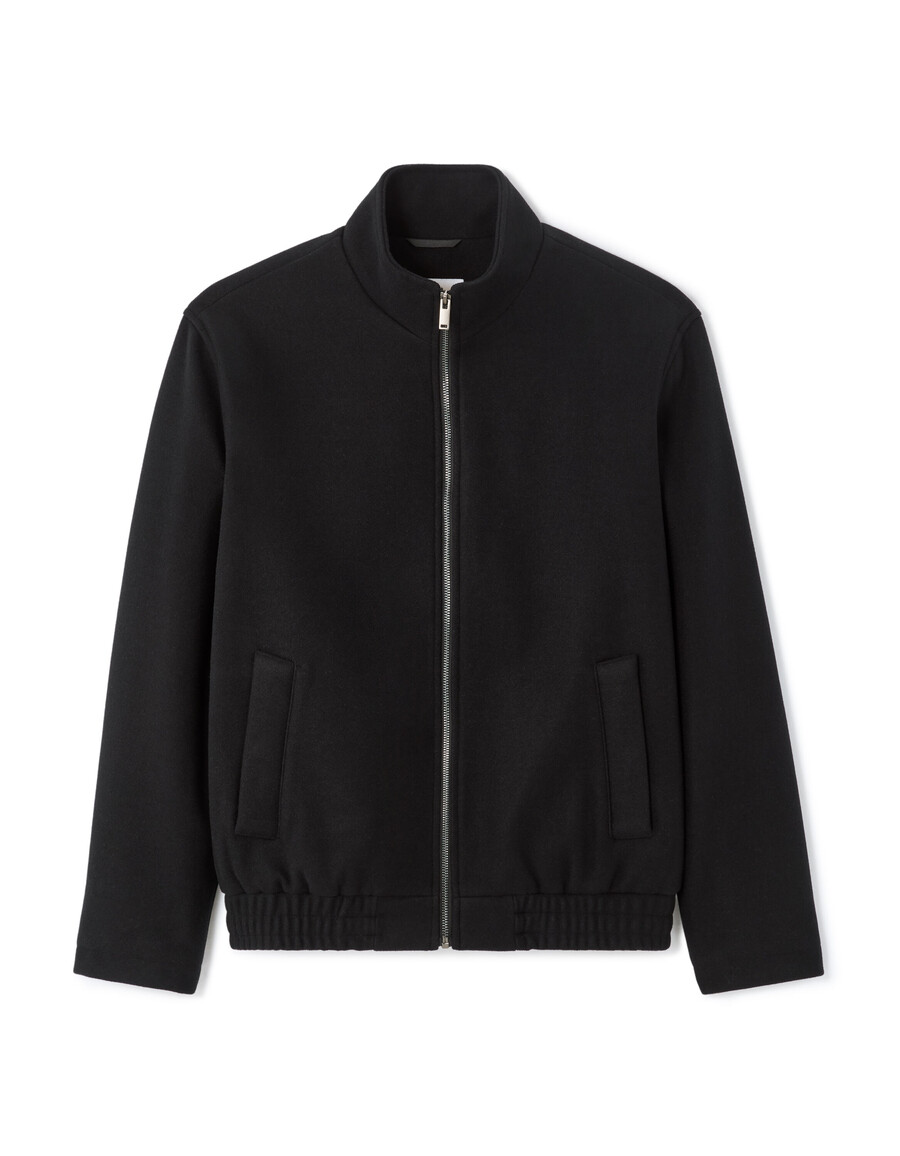 chaqueta negra de lana mezclada con cuello alto