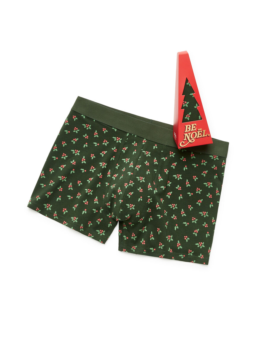 set de regalo de calzoncillos bóxer con diseño de árbol de navidad verde para hombre