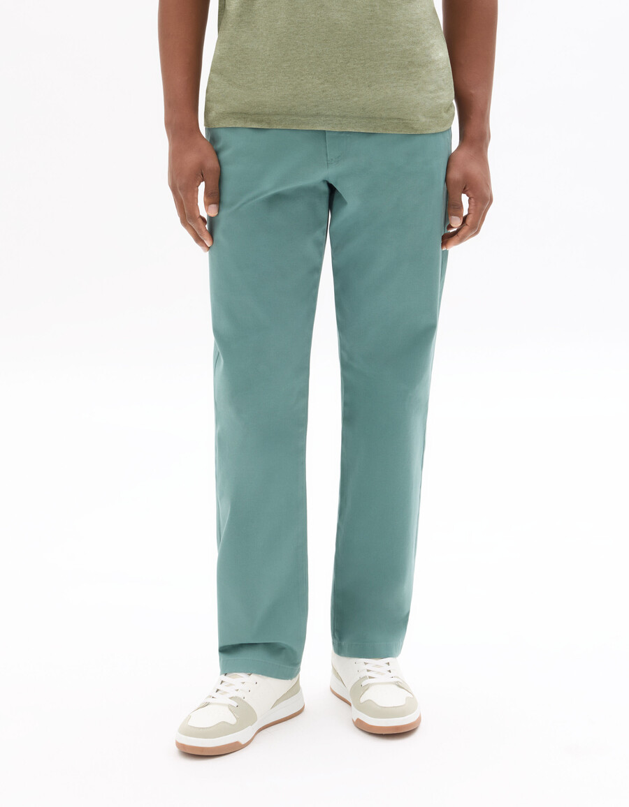 pantalones chinos de algodón elástico de corte recto verde claro