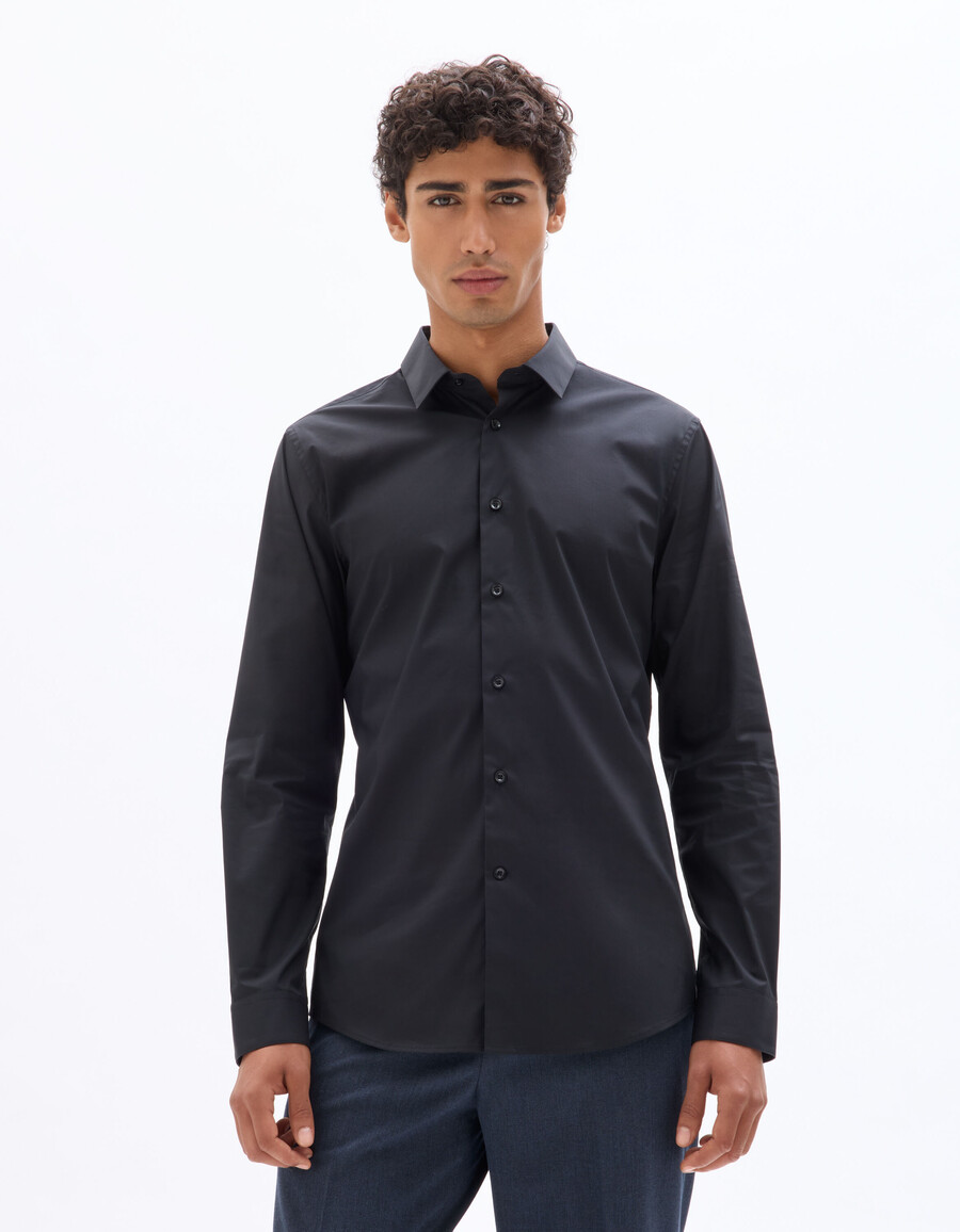 camisa de algodón elástico de corte entallado