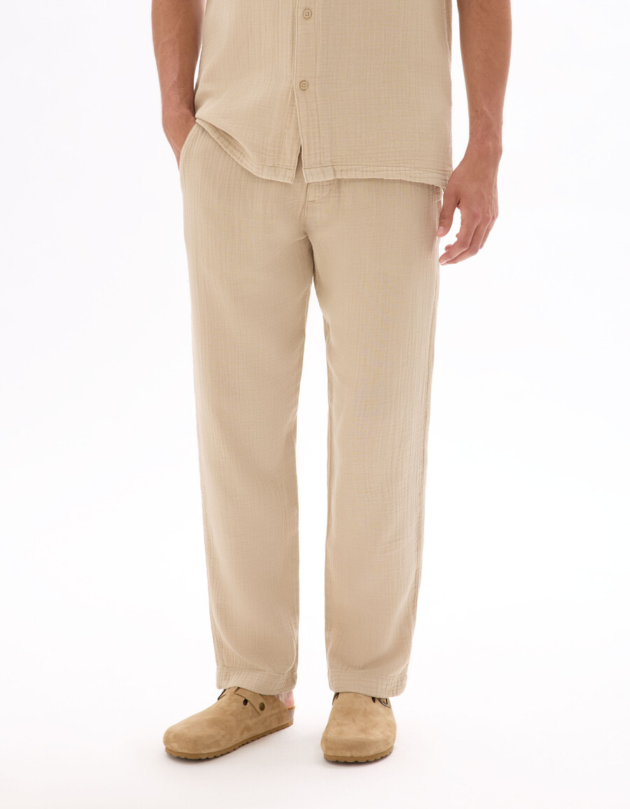 pantalones relaxed 100 gasa de algodón