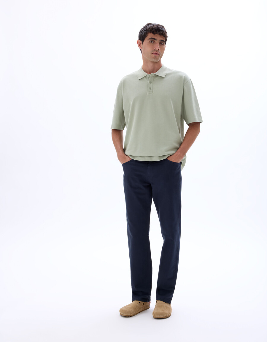 pantalones rectos de algodón elástico de 5 bolsillos