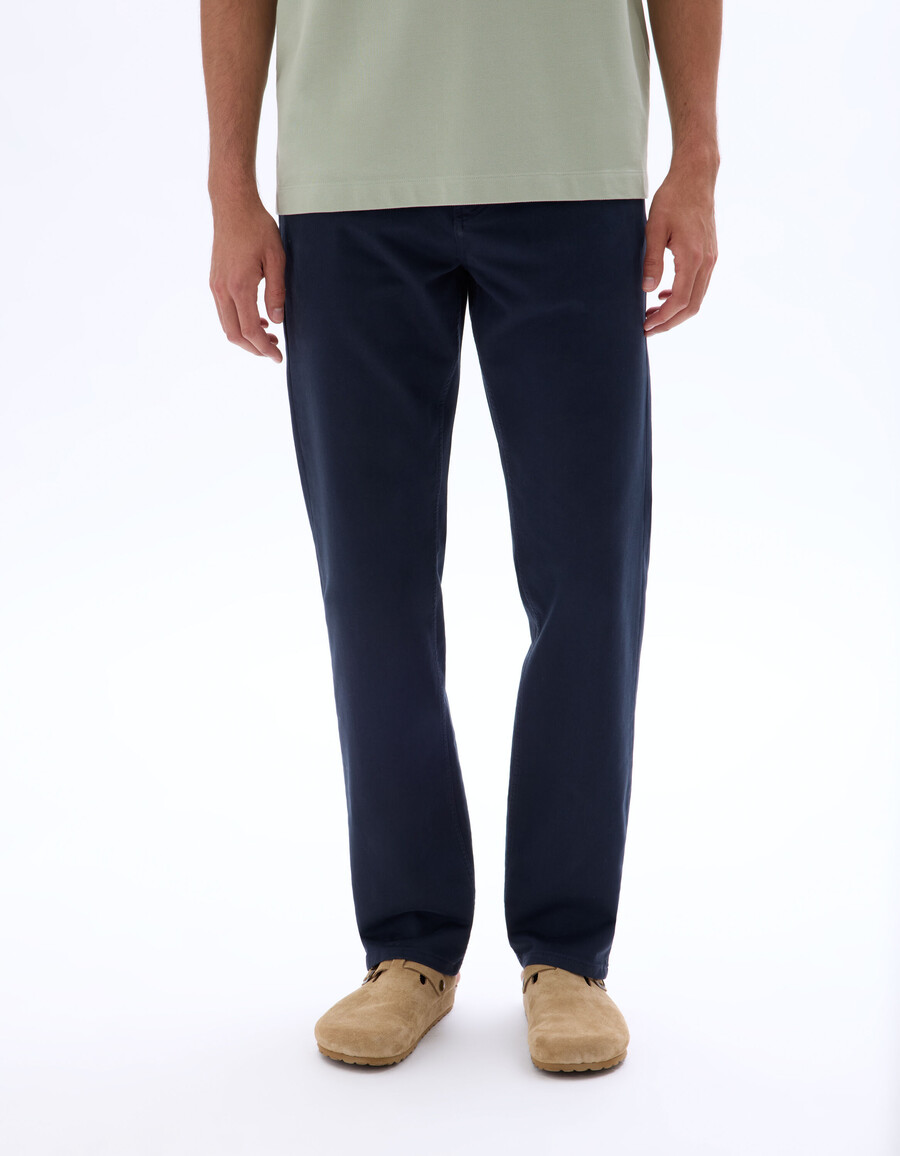 pantalones rectos de algodón elástico de 5 bolsillos