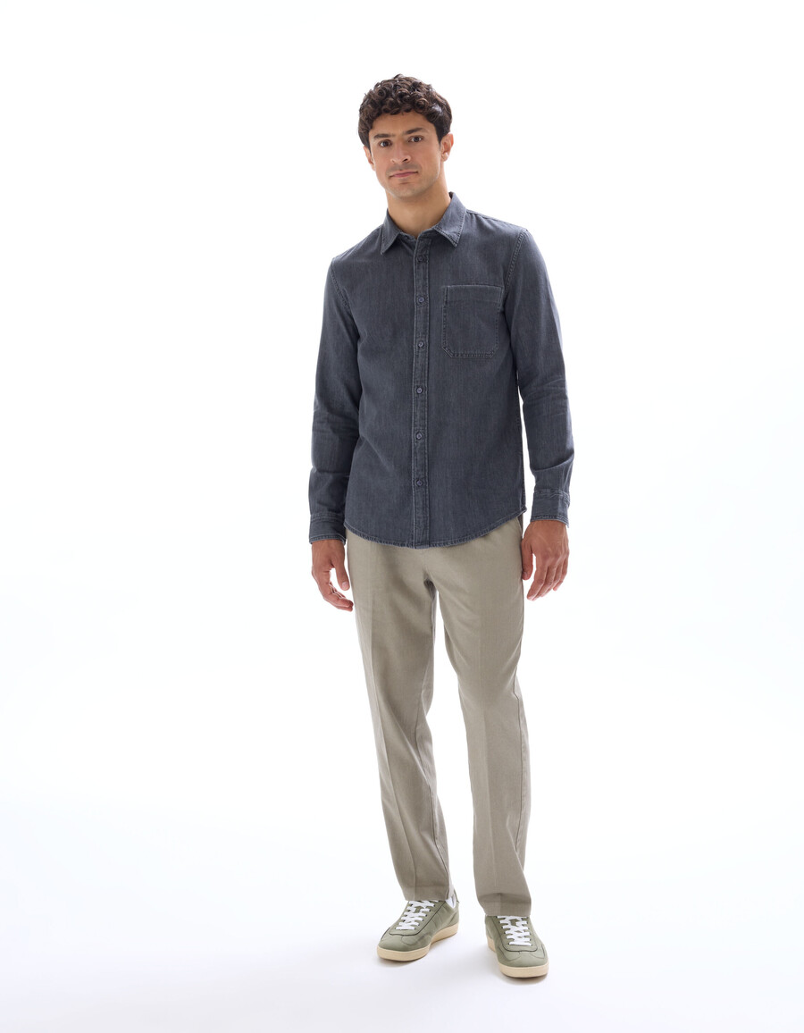 pantalones ajustados de lino y algodón elástico