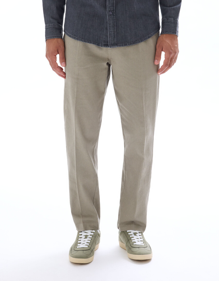 pantalones ajustados de lino y algodón elástico