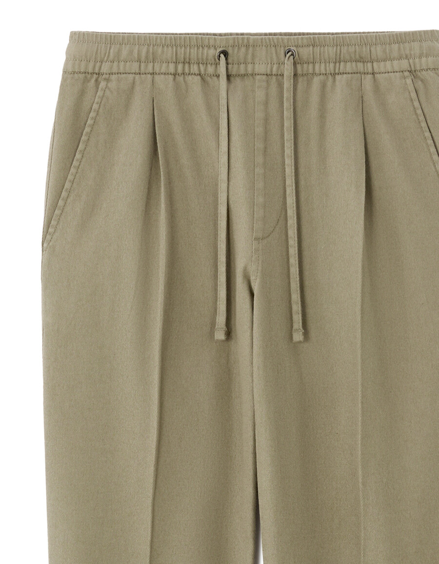 pantalones ajustados de lino y algodón elástico