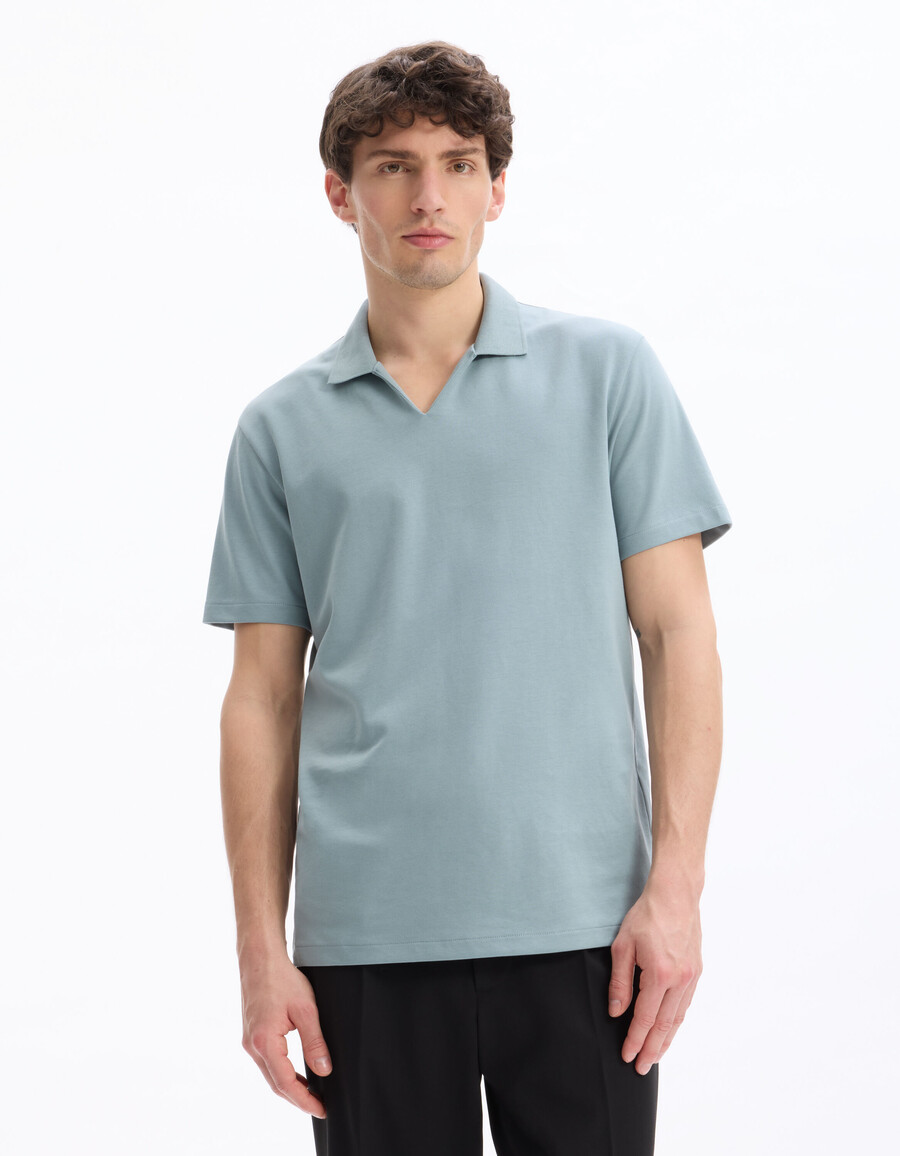 polo regular con cuello cubano en mezcla de algodón