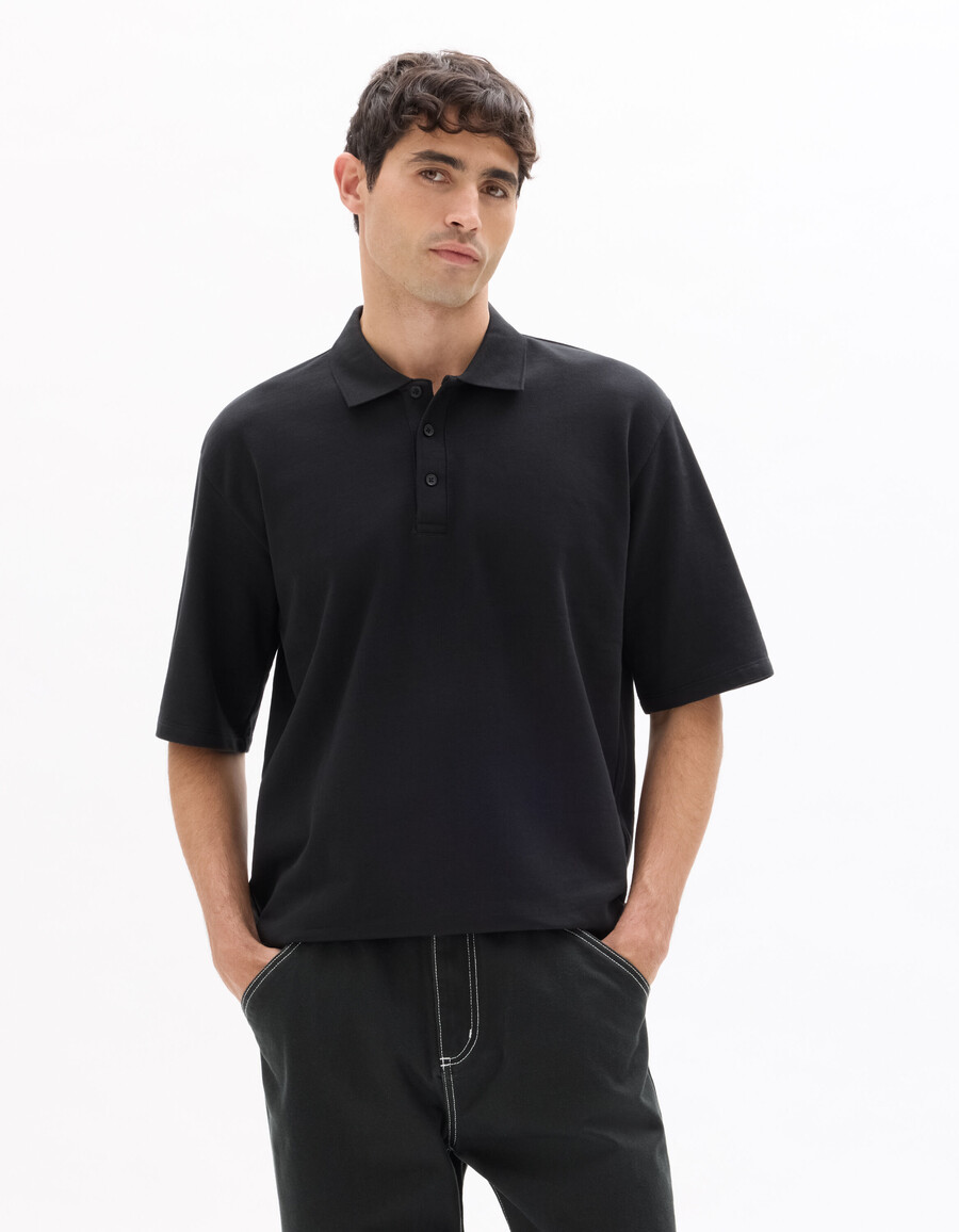 polo negro oversize 100 algodón francés
