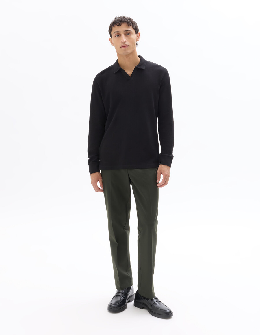polo piqué de manga larga 100 algodón corte regular color negro