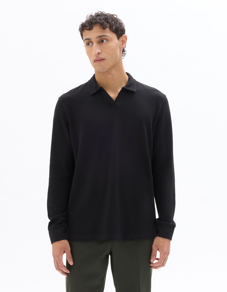 polo piqué de manga larga 100 algodón corte regular color negro