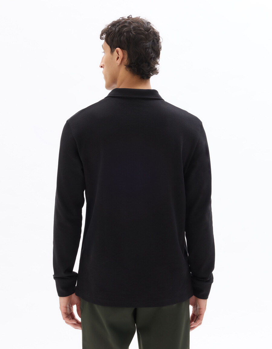 polo piqué de manga larga 100 algodón corte regular color negro