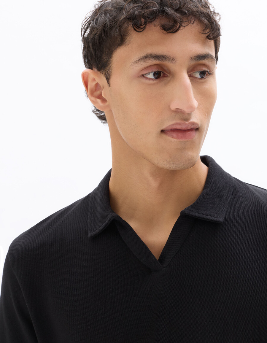 polo piqué de manga larga 100 algodón corte regular color negro