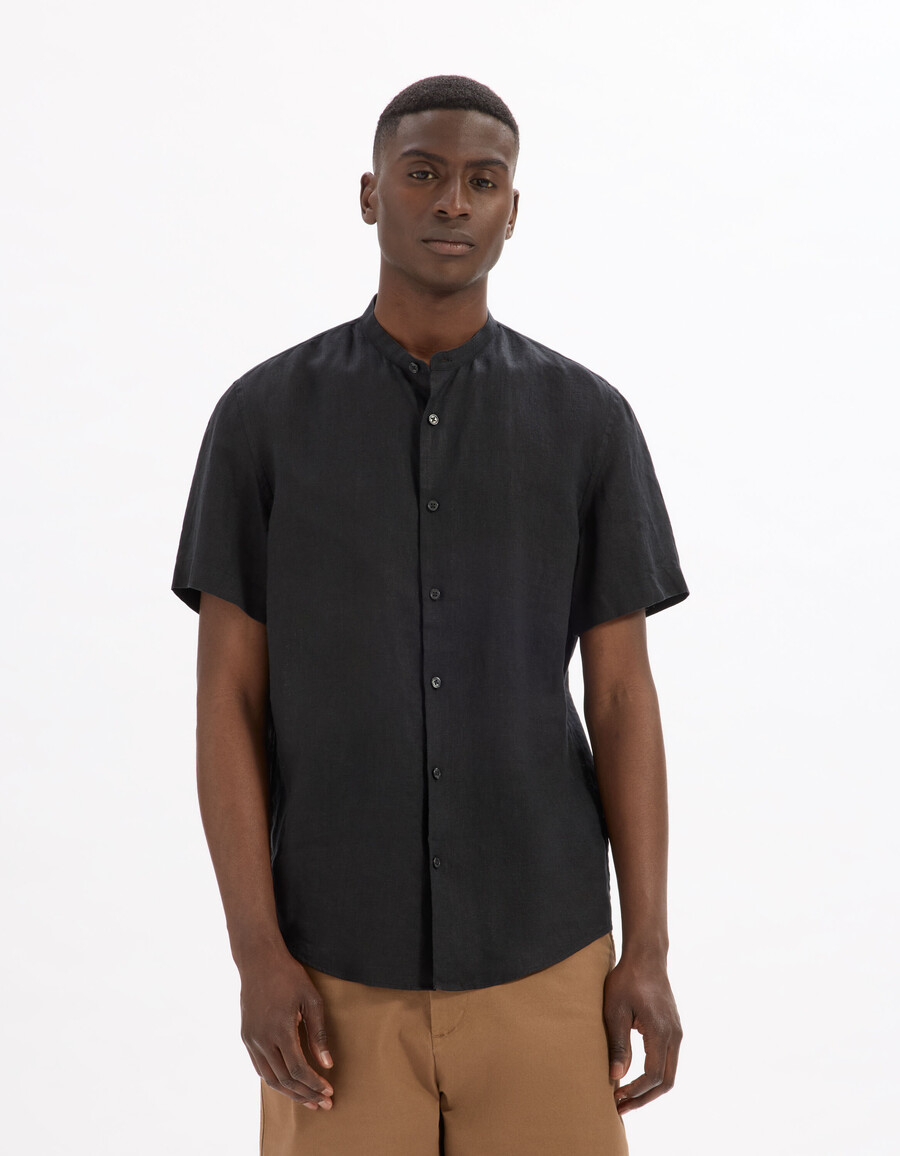 camisa de cuello mandarín de corte regular 100 lino