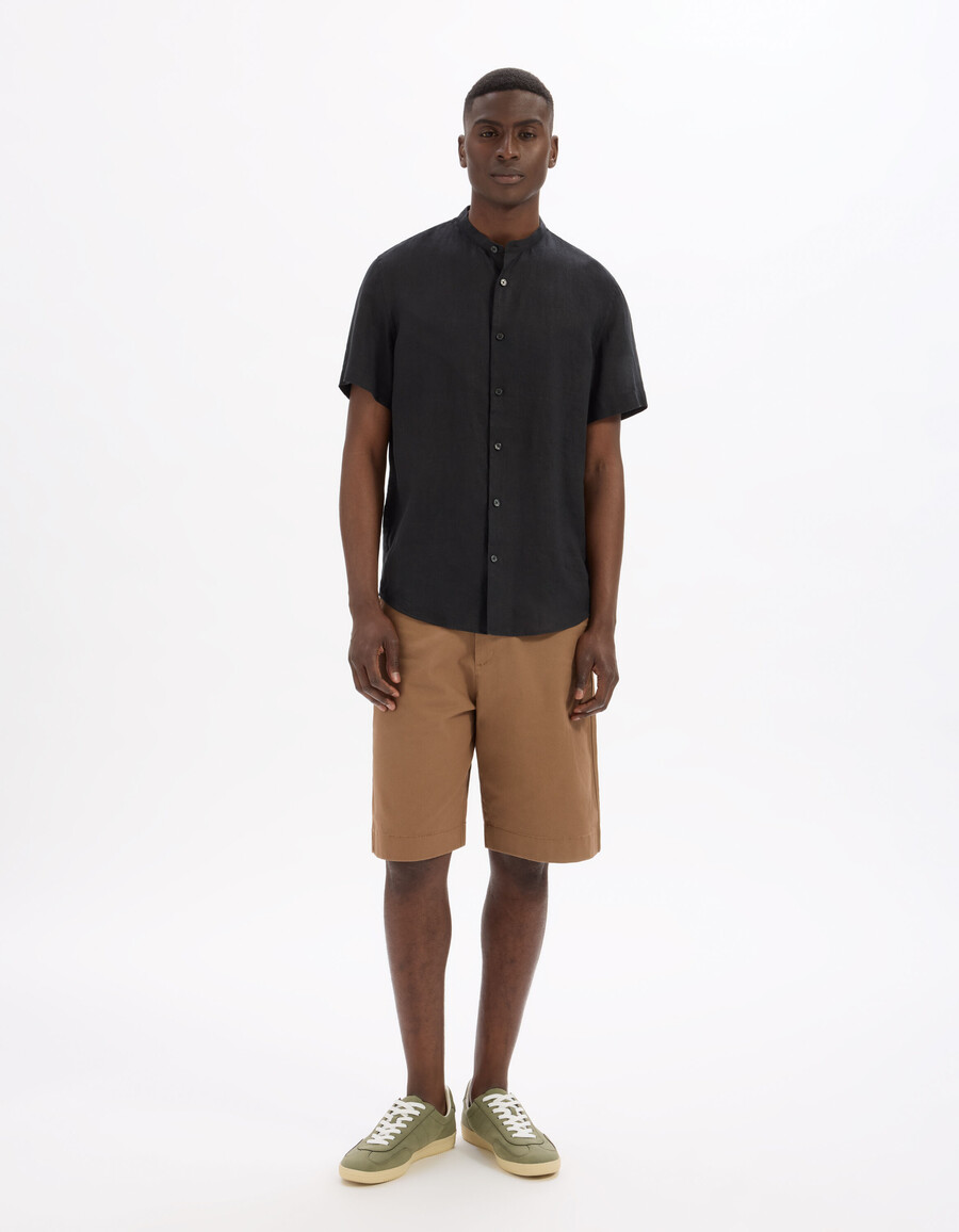 camisa de cuello mandarín de corte regular 100 lino
