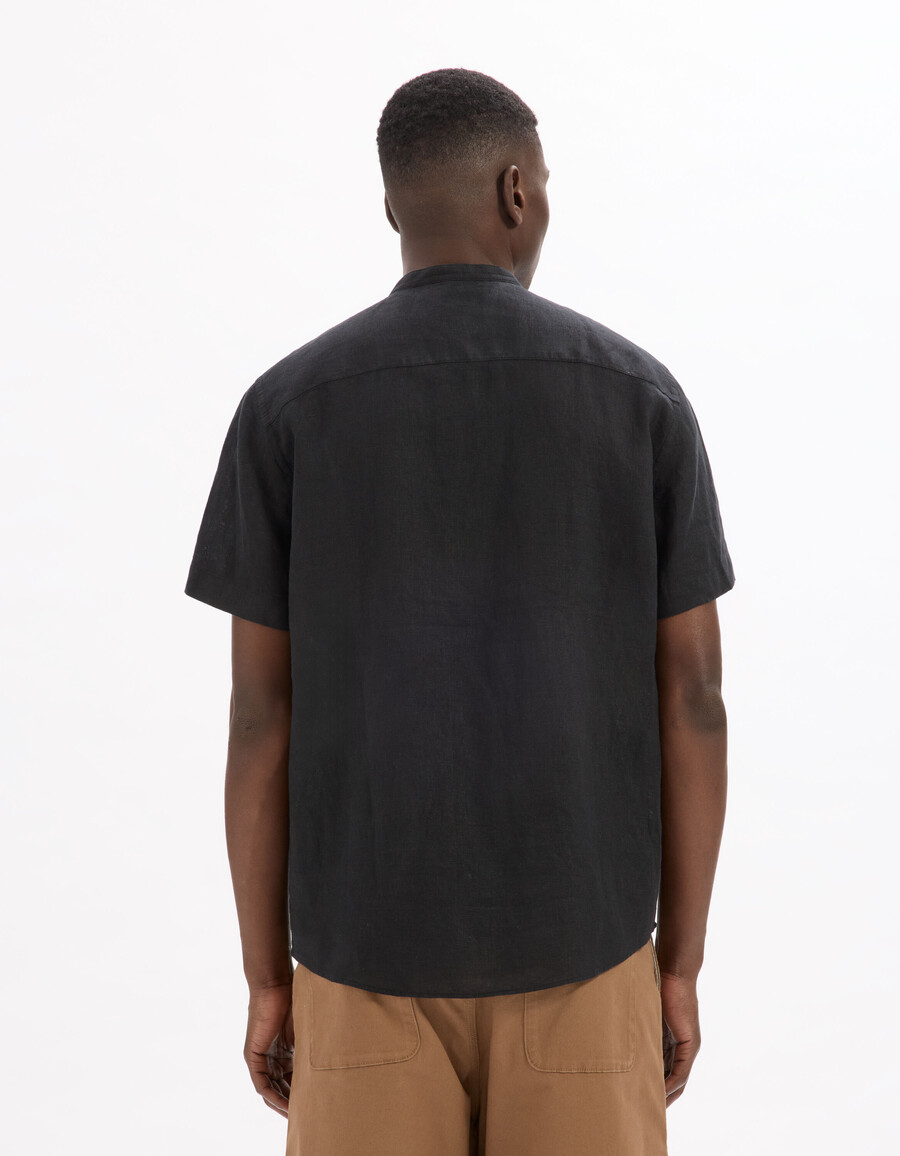 camisa de cuello mandarín de corte regular 100 lino