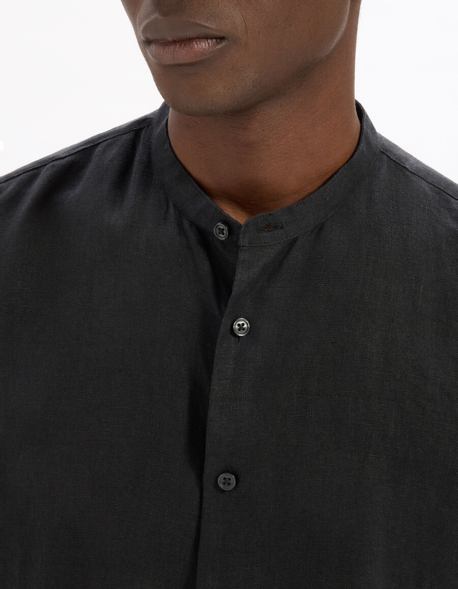 camisa de cuello mandarín de corte regular 100 lino