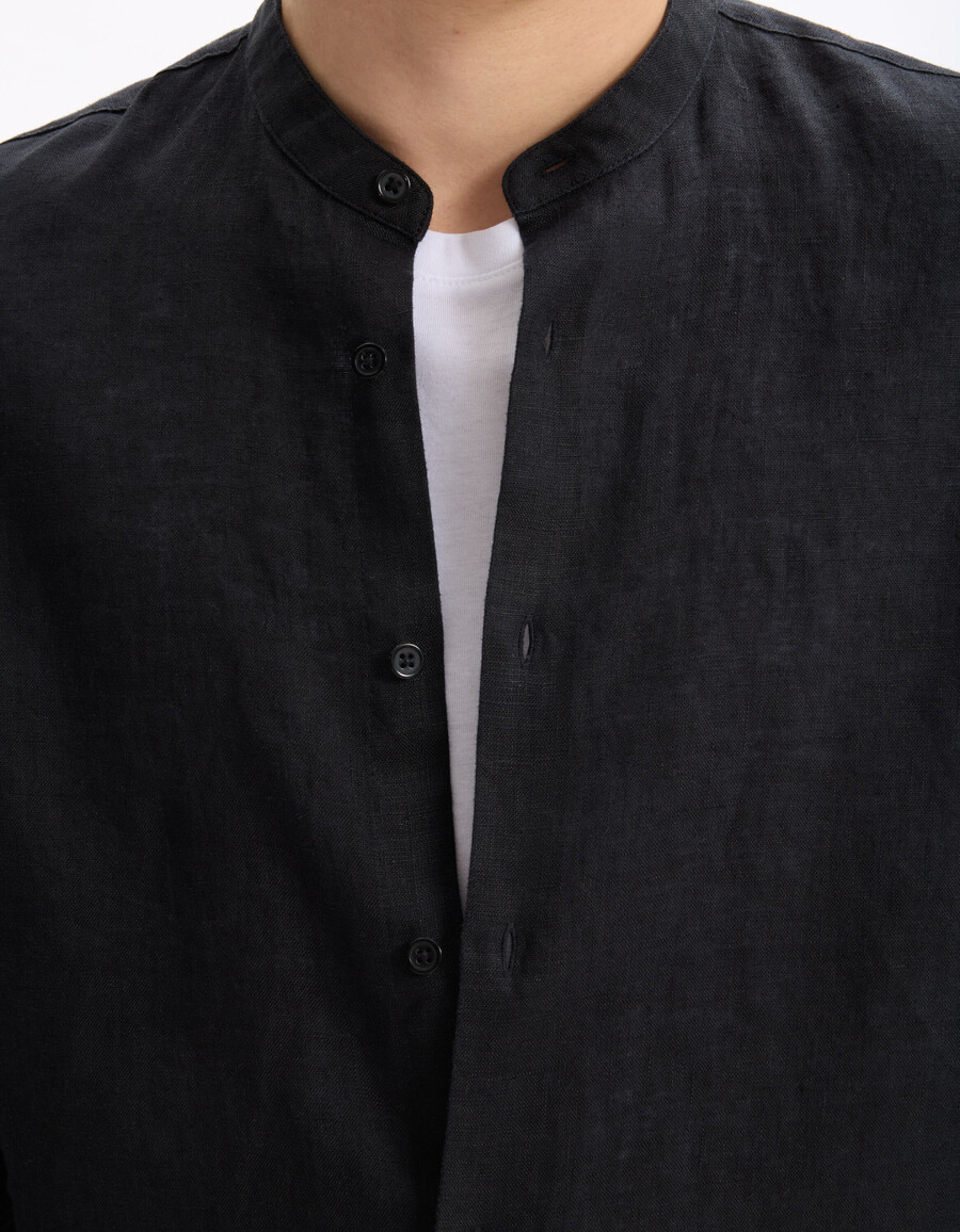 camisa de cuello mandarín de corte regular 100 lino
