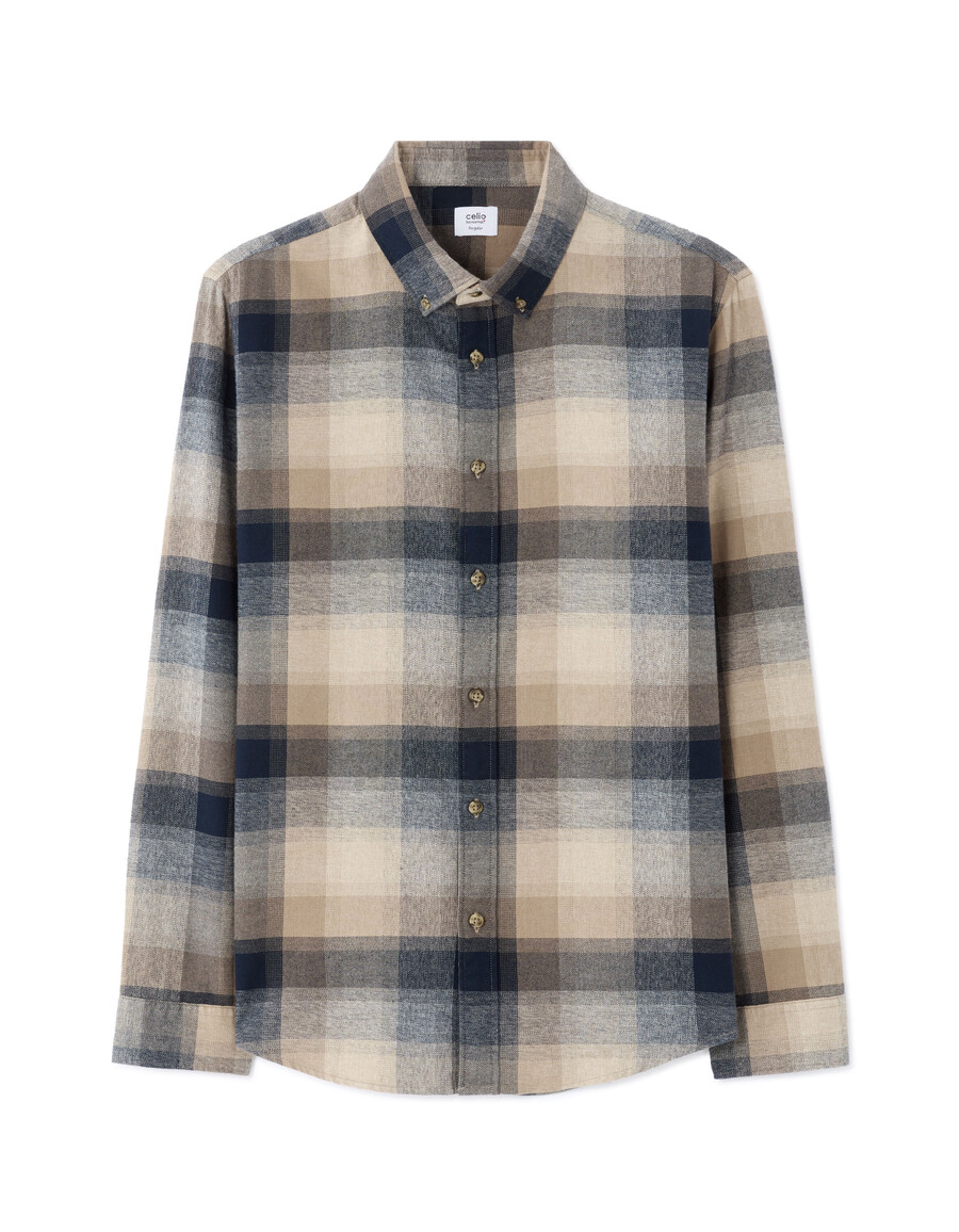 camisa de franela a cuadros de corte regular en 100 algodón