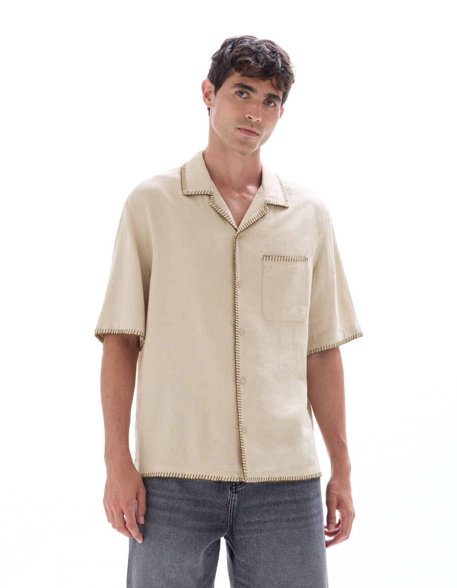 camisa de lino y viscosa de corte regular