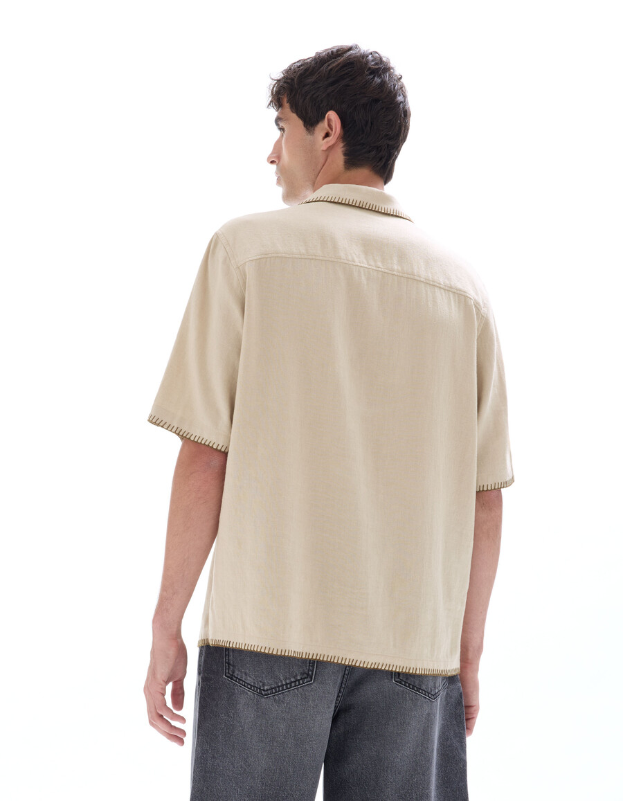 camisa de lino y viscosa de corte regular