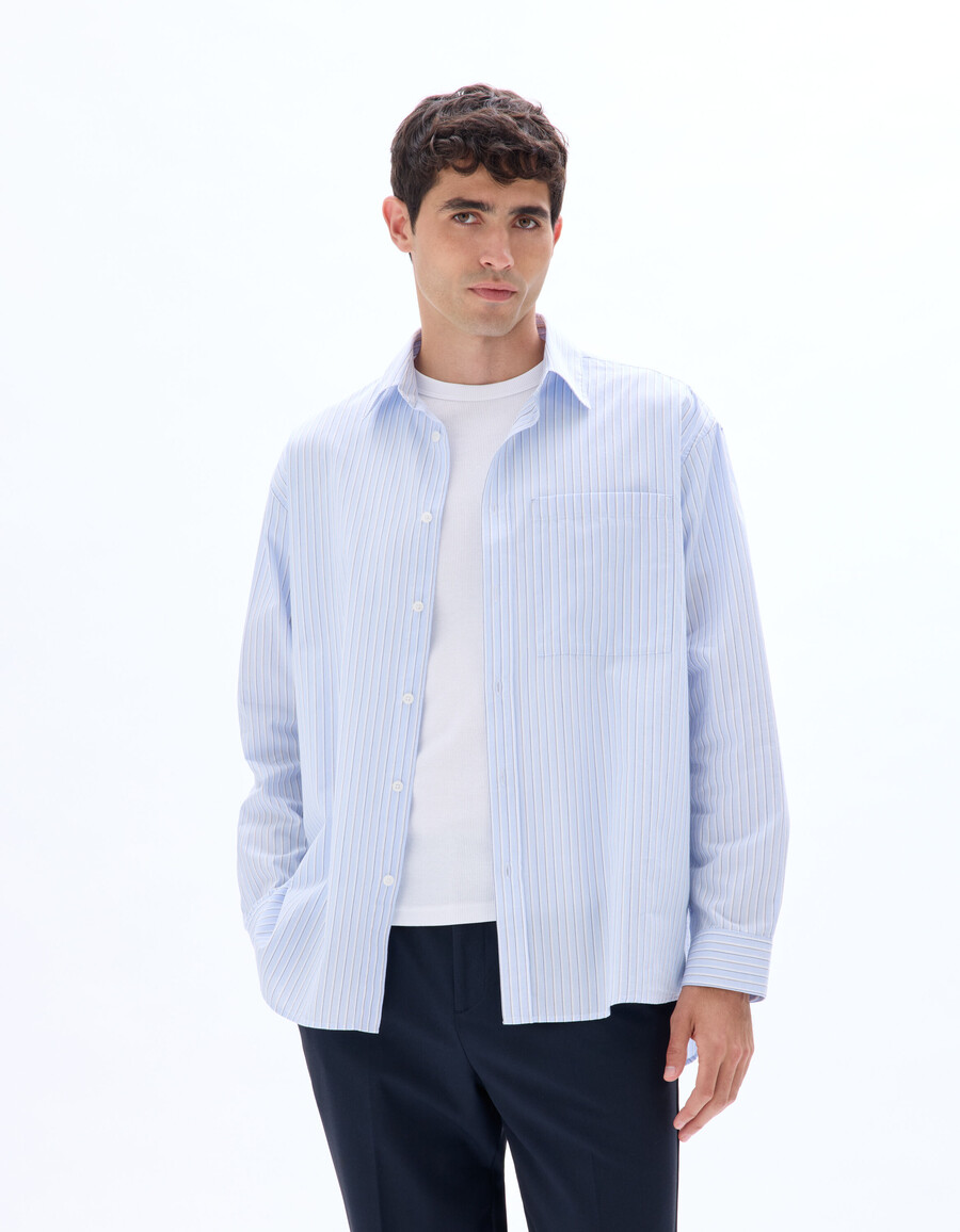 camisa de popelina de algodón a rayas de gran tamaño