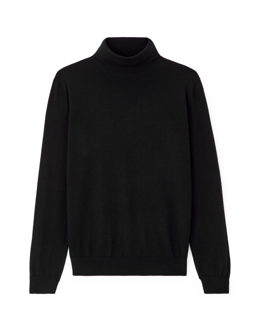 suéter de cuello alto ajustado 100 lana merino