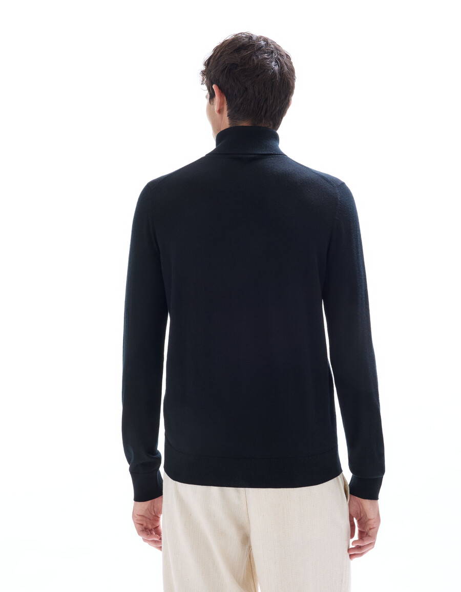 suéter de cuello alto ajustado 100 lana merino