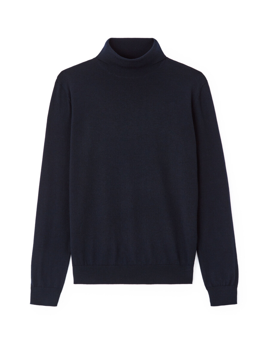 suéter de cuello alto ajustado 100 lana merino