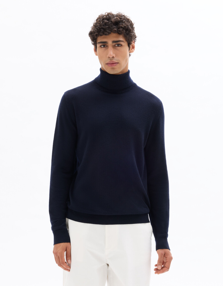 suéter de cuello alto ajustado 100 lana merino