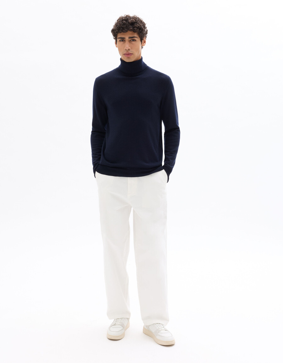 suéter de cuello alto ajustado 100 lana merino