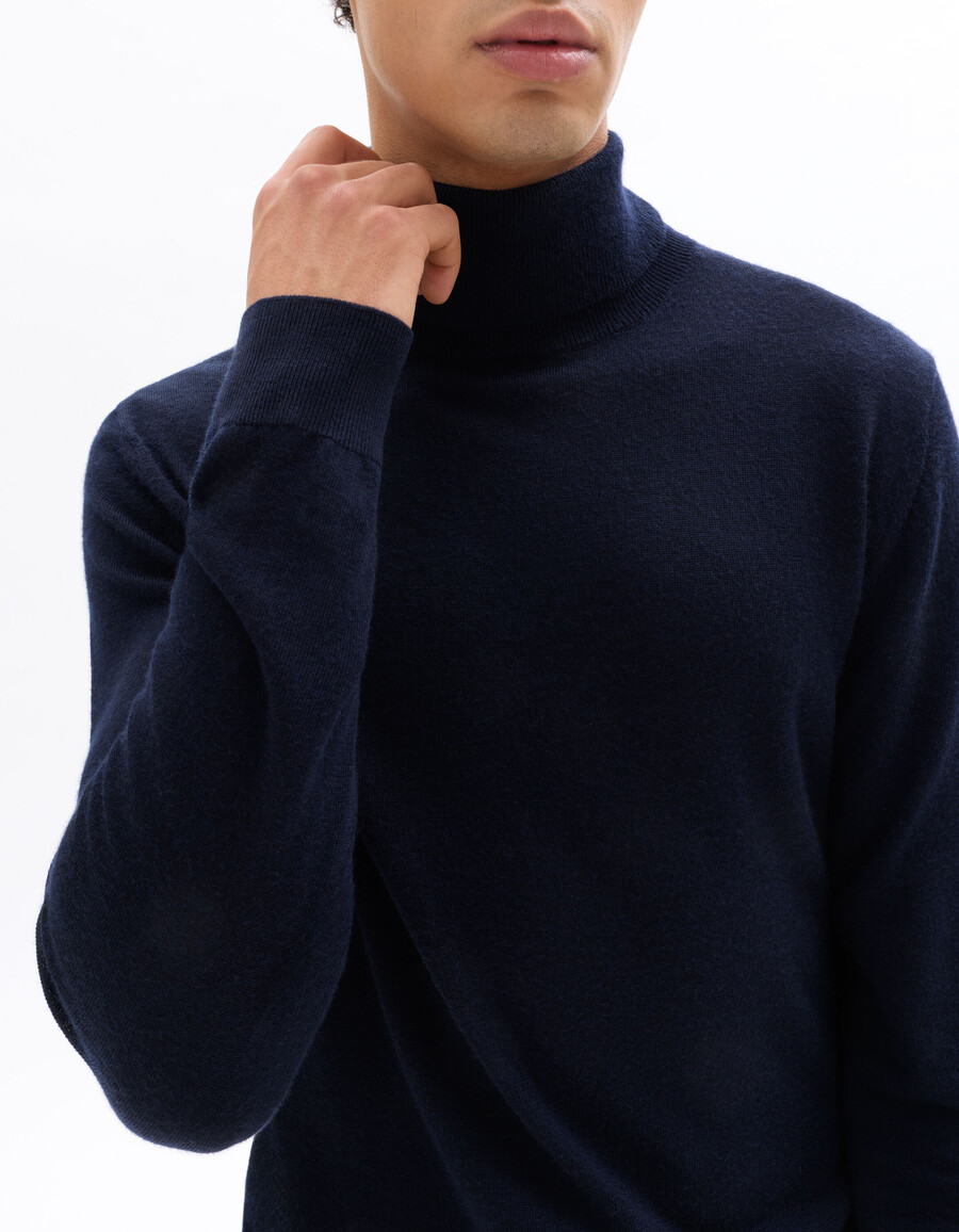 suéter de cuello alto ajustado 100 lana merino