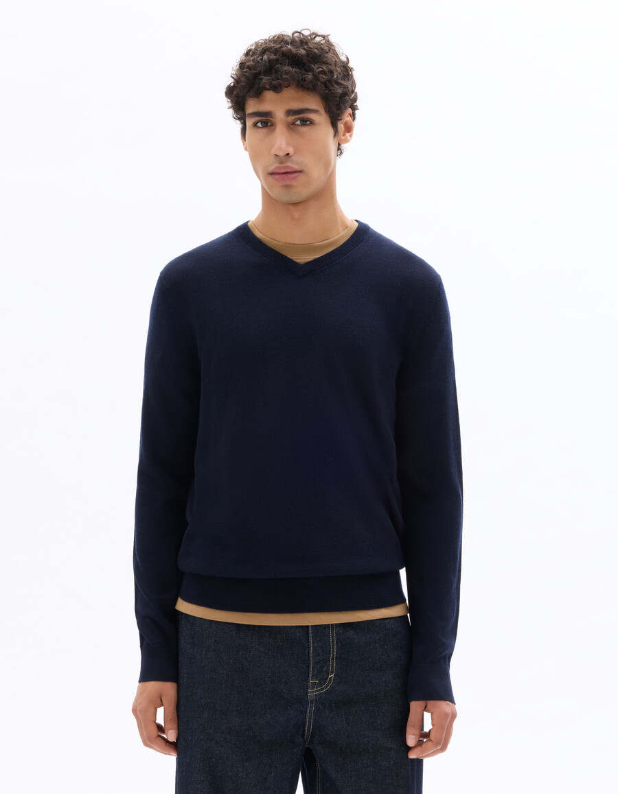 suéter de cuello en v 100 lana merino