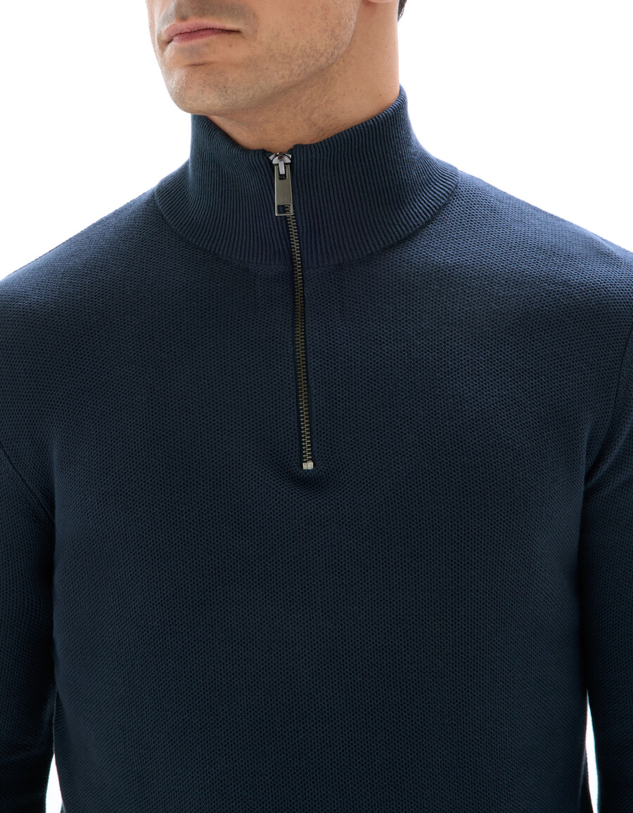 suéter con cuello con cremallera 100 algodón piqué