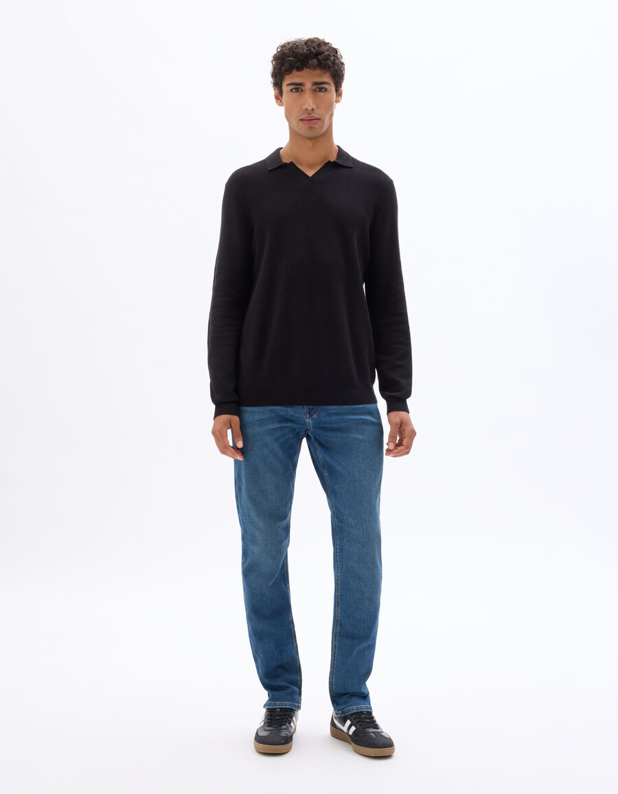 camisa de punto negra 100 algodón con cuello cubano