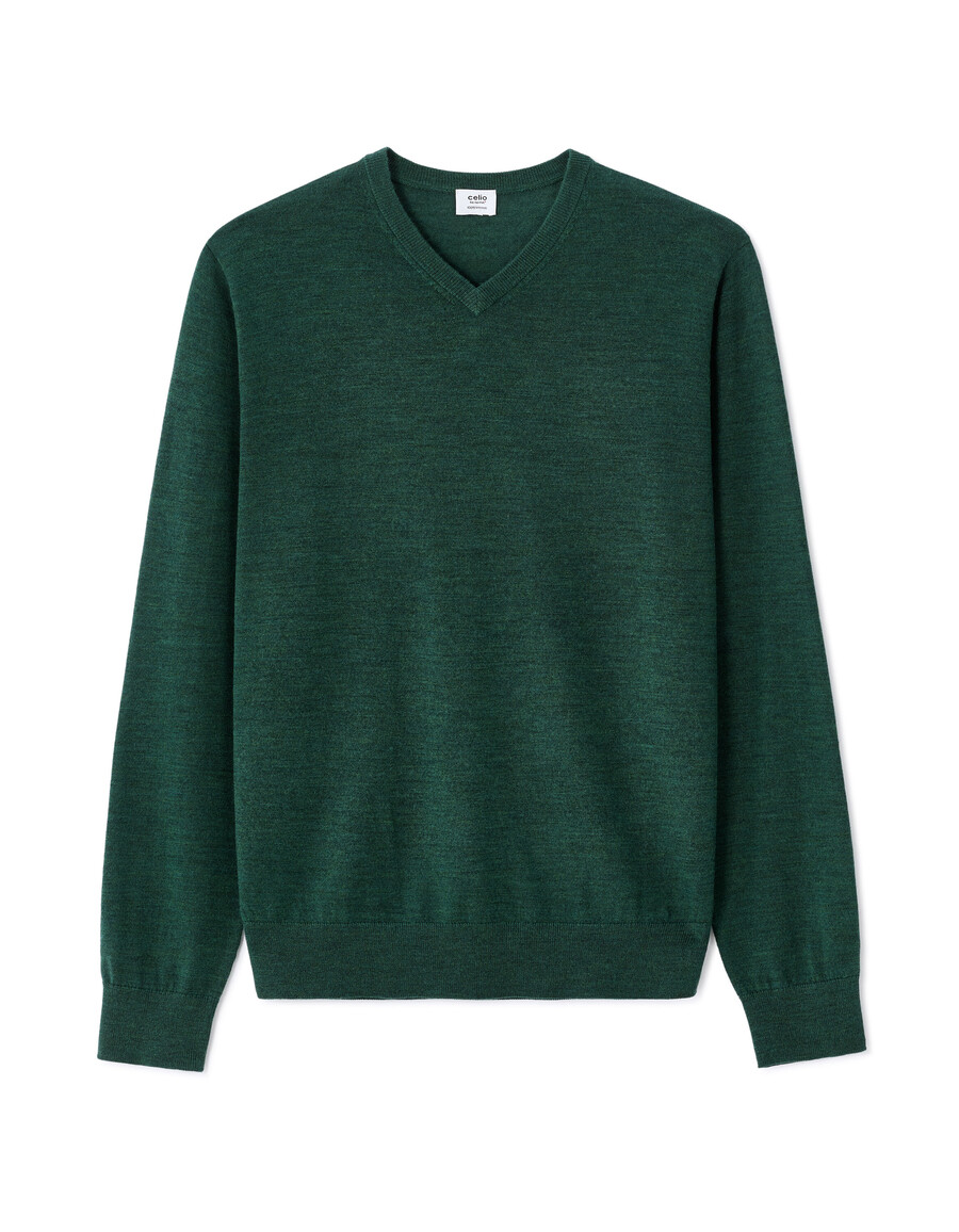 suéter de cuello en v 100 lana merino