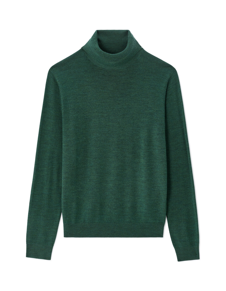 suéter de cuello alto ajustado 100 lana merino