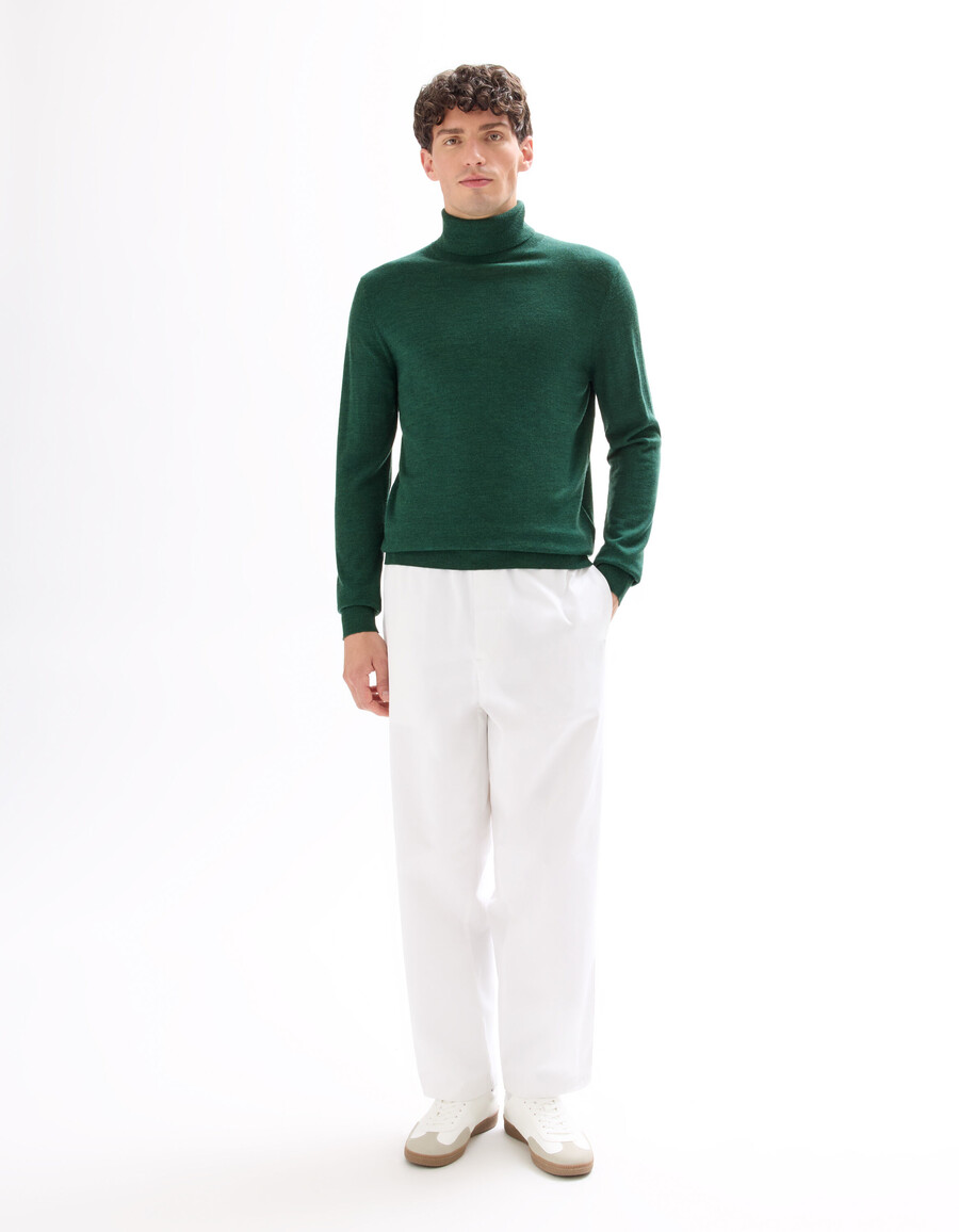 suéter de cuello alto ajustado 100 lana merino