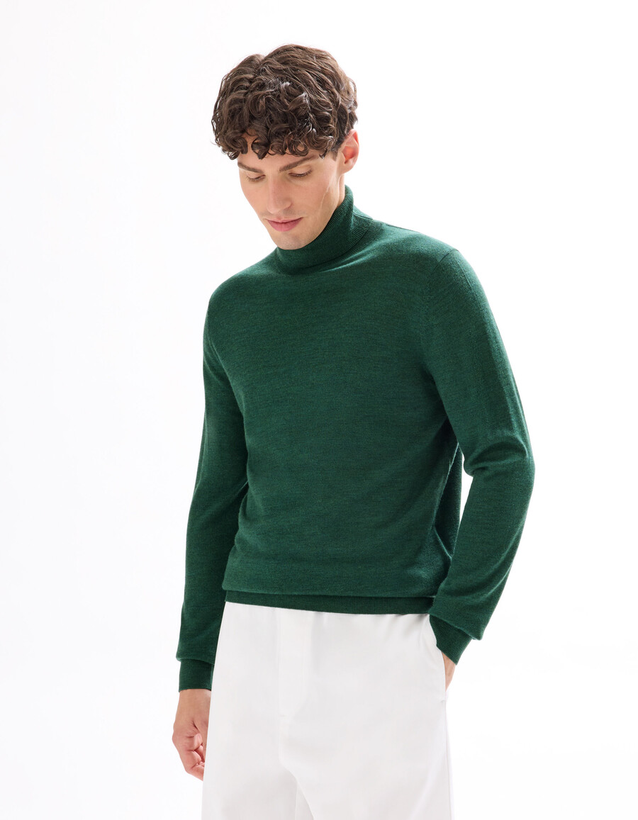 suéter de cuello alto ajustado 100 lana merino