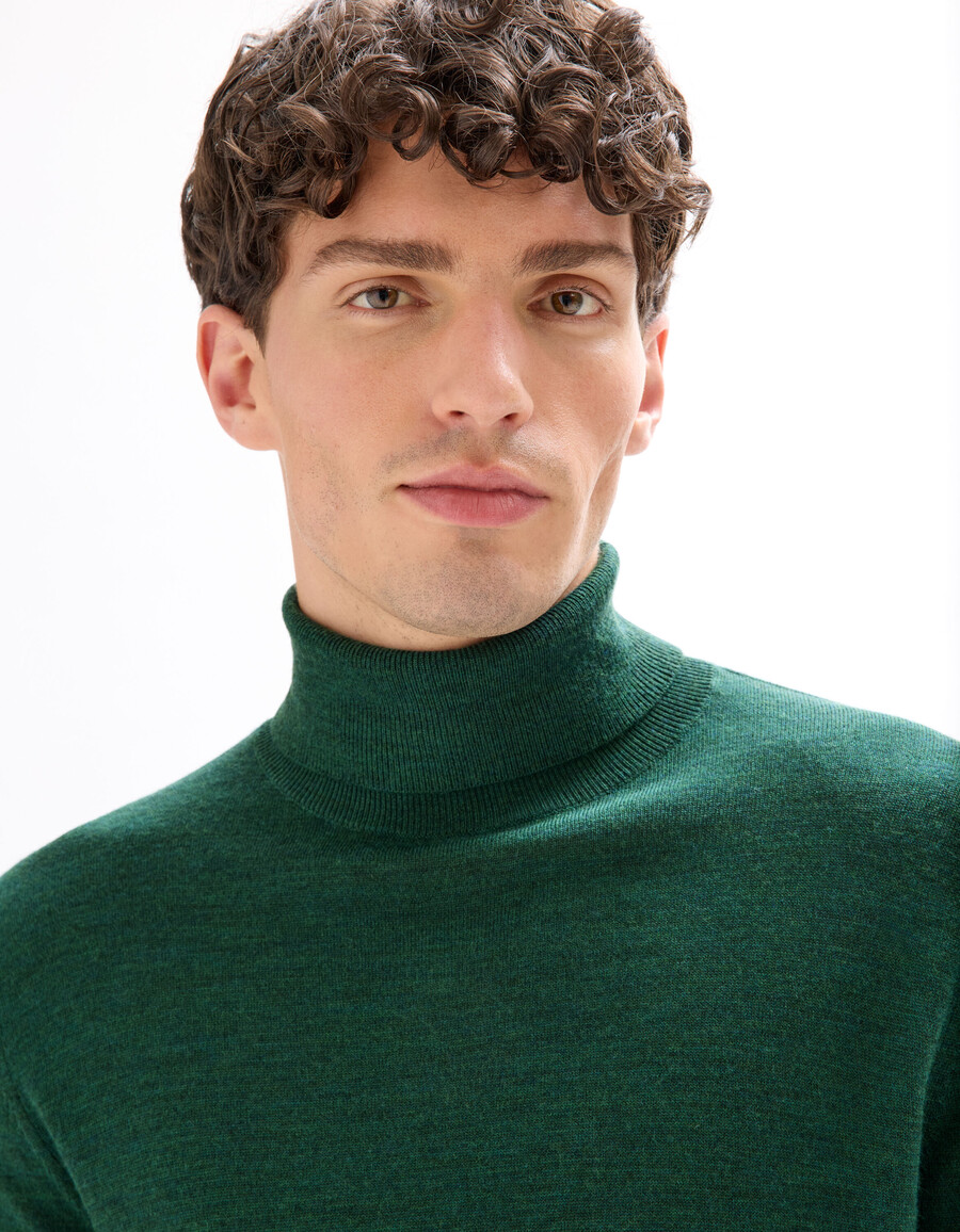 suéter de cuello alto ajustado 100 lana merino