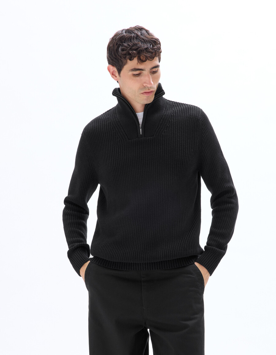 suéter de corte regular con cuello con cremallera 100 algodón