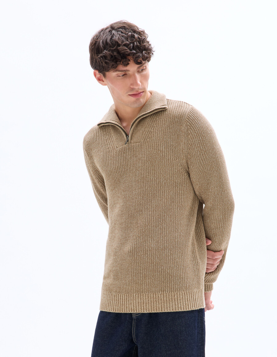 suéter de cuello regular con cremallera 100 algodón