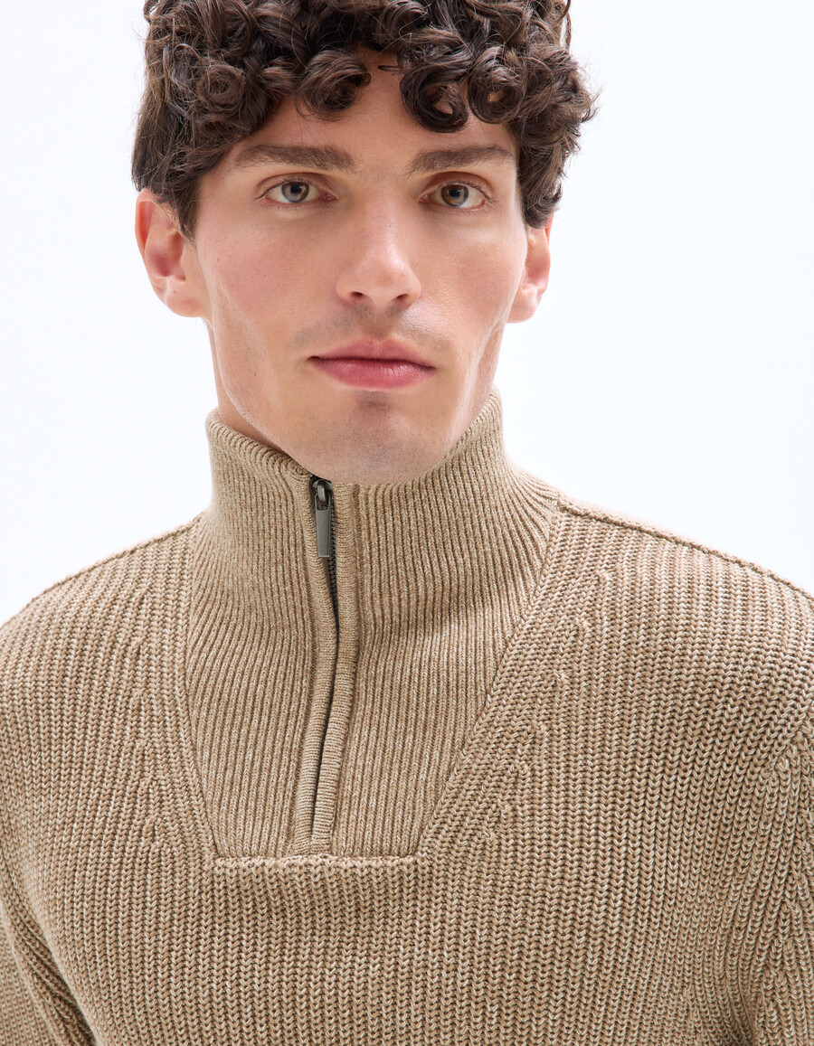 suéter de cuello regular con cremallera 100 algodón